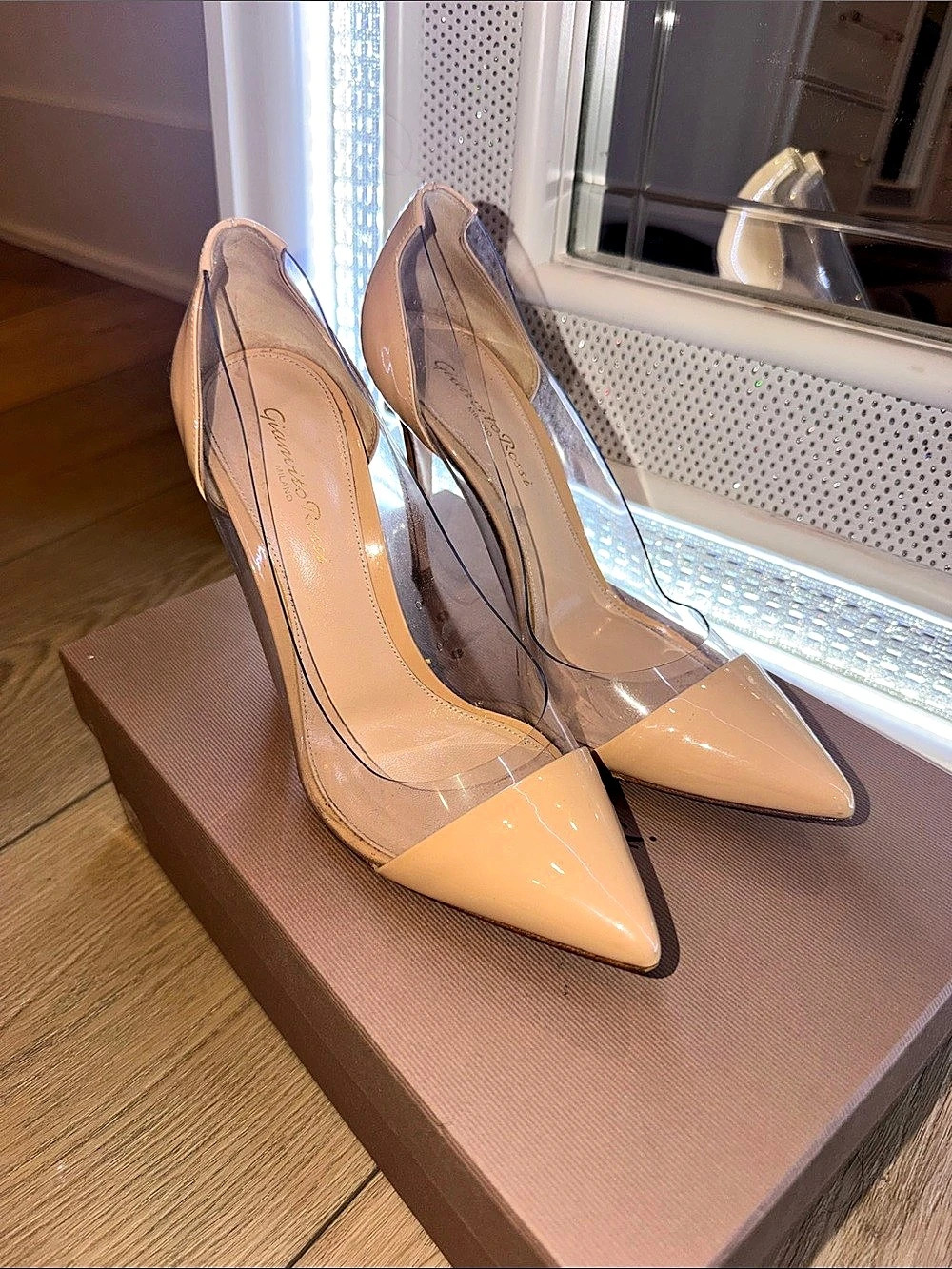 Gianvito Rossi Plexi Pointed Toe PVC Heels in Pink